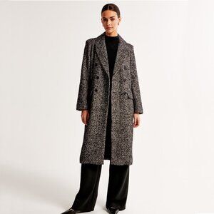 NWT XS Abercrombie Textured Tailored Coat - Wool Blend Double-Breasted Topcoat